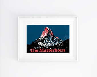 The alps, Switzerland, Mountain Print (Matterhorn) - Original Handmade Lino Print