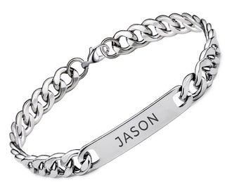 Personalized Bar Bracelet stainless steel engrave name unique Personalized gift color black 8 mm