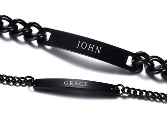 Personalized Bar Bracelet stainless steel engrave name unique Personalized gift color black 8 mm