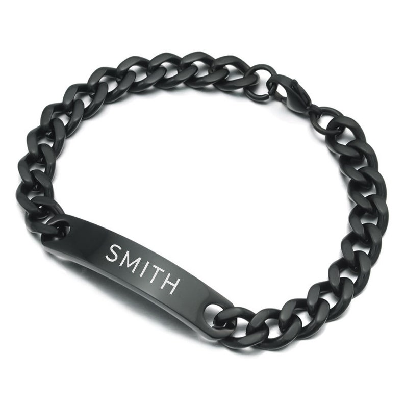 Personalized Bar Bracelet stainless steel engrave name unique Personalized gift color black 8 mm