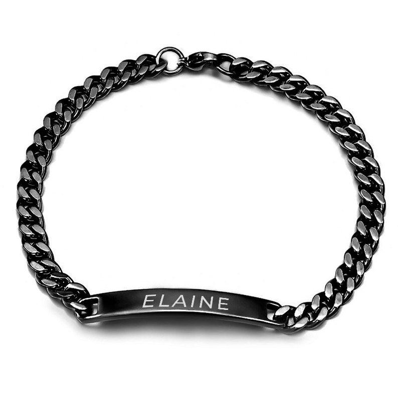 Personalized Bar Bracelet stainless steel engrave name unique Personalized gift color black 8 mm