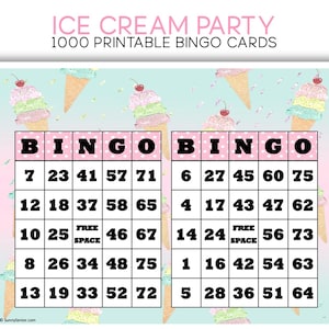 Summer Ice Cream Bingo Card Pack - 1000 Printable Cards