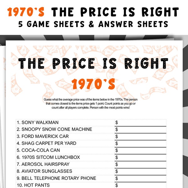 Printable 1970's The Price is Right Game: Bring the Classic Game Show to Your Living Room