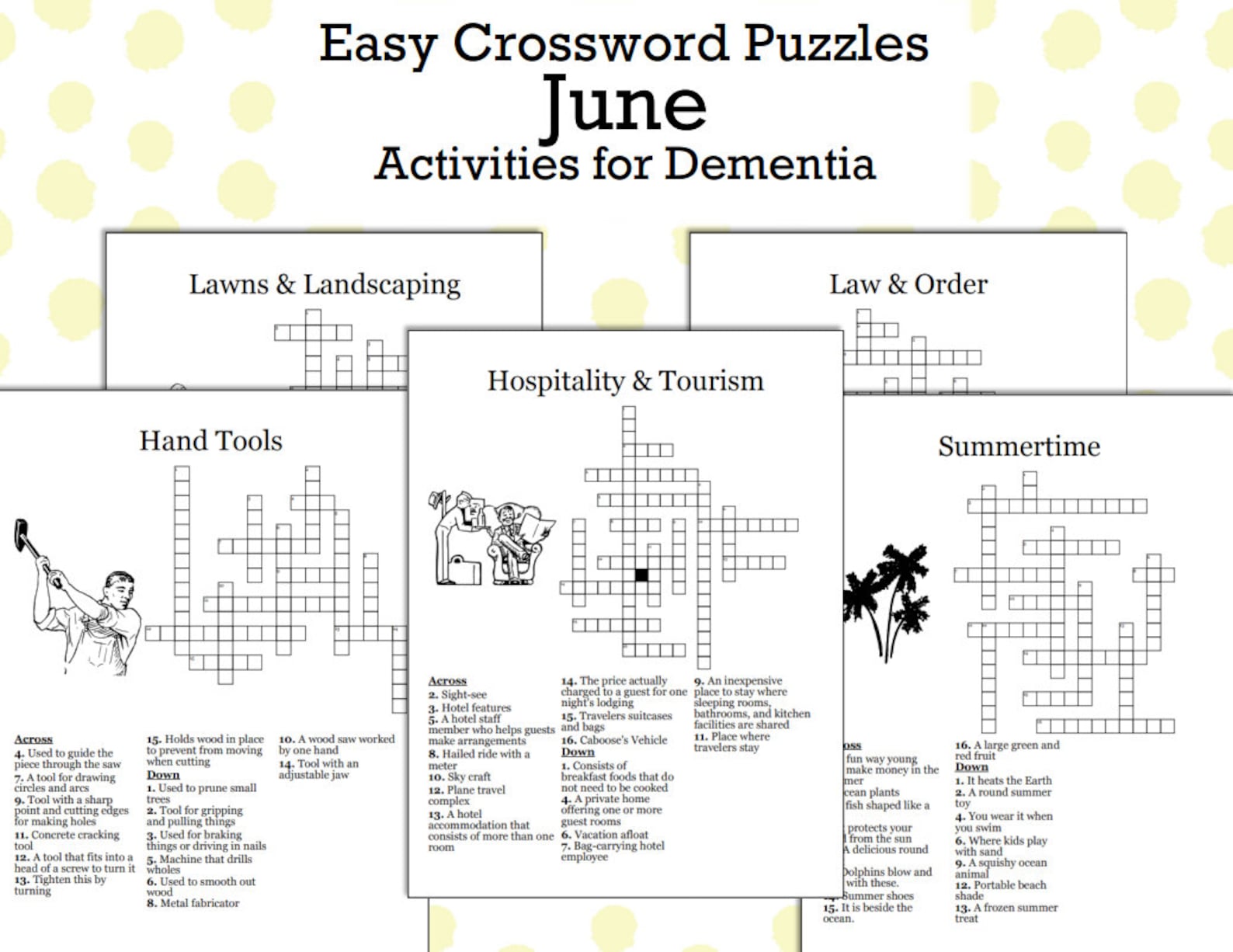 June Crossword Puzzles for Dementia Printable Brain Exercise for