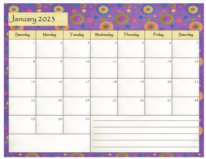 20222023 Calendar 60s 70s Hippie Flower Printable Calendar Etsy