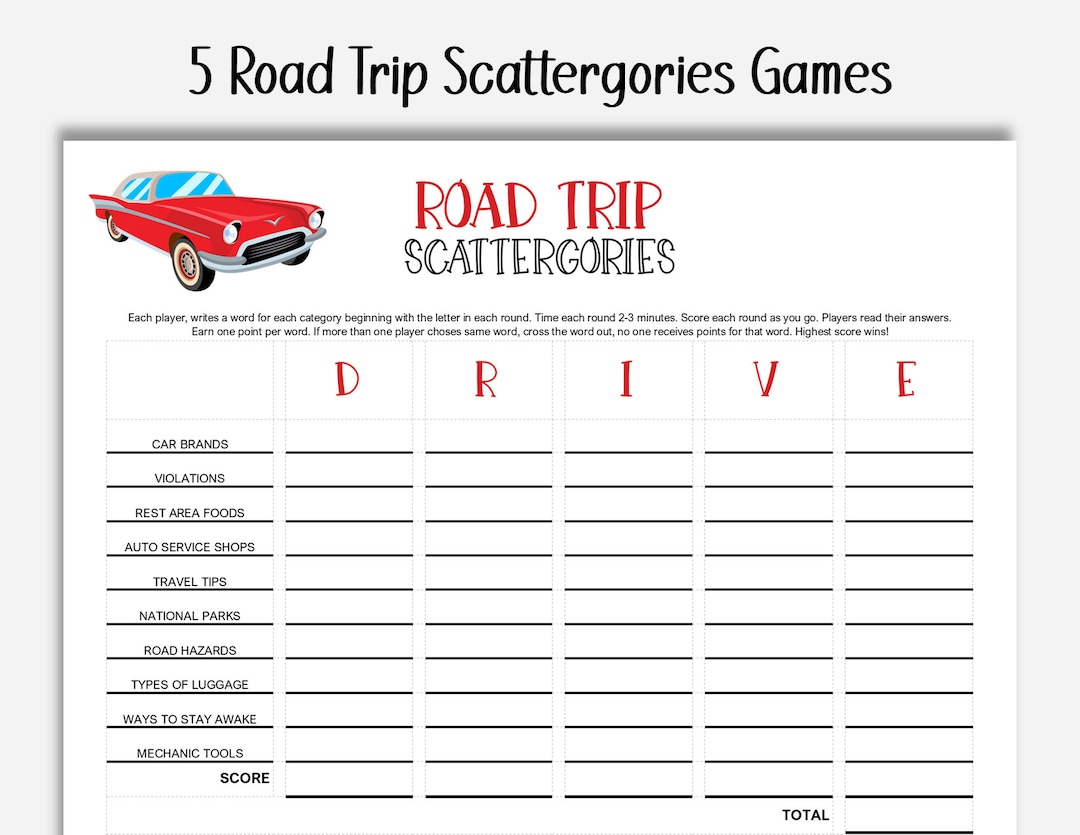Road Trip Scattergories Adventure Pack - 5 Printable Travel-themed ...