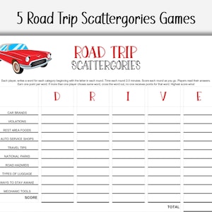 Road Trip Scattergories Adventure Pack - 5 Printable Travel-Themed Games Bundle
