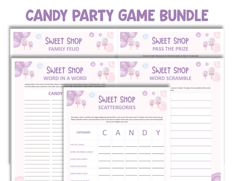 Sweet Treat Delights: Printable Candy Themed Party Game Bundle - Etsy