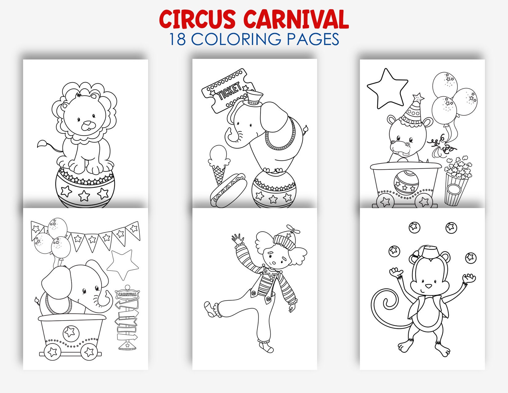 Circus Carnival Adventures: Printable Coloring Pages for Kids - Etsy