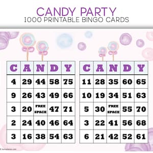 Two Sweet Bingo for Your Candy Theme Birthday Party - 1000 Printable Cards