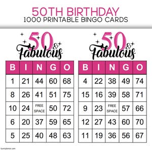 50 & Fabulous Bingo for Your Birthday Party - 1000 Printable Cards