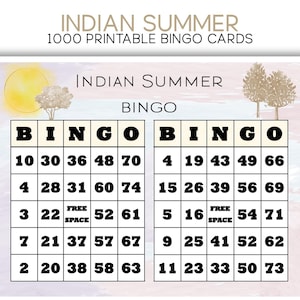1000 Indian Summer Bingo Cards, Printable Bingo Game Cards, PDF Games for Seniors, Adults, Kids. Activity Director Resources
