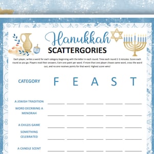 Scattergories de Hanoucca, jeux de Hanoucca à imprimer pour enfants, adultes et personnes âgées ! Pack de jeux pour Hanoucca !