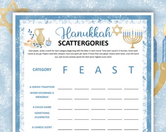 Hanukkah Scattergories, Printable Chanukah Games for Kids, Adults and Seniors! Activities for Hanukkah, Game Bundle!
