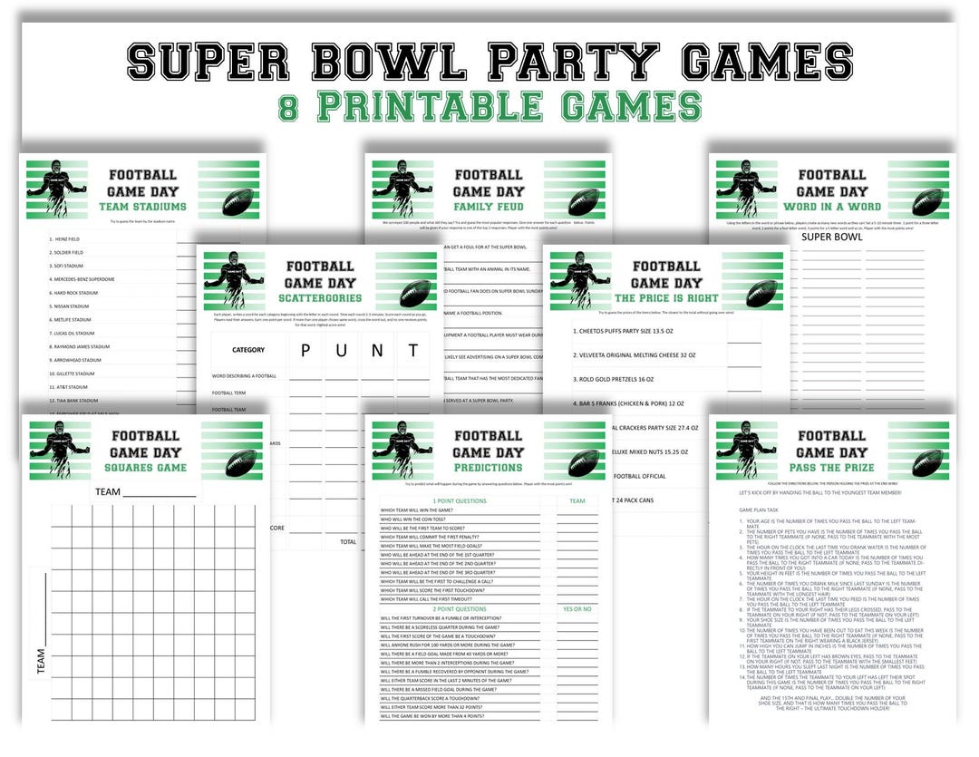 Printable Super Bowl Party Game Bundle – 8 Fun Games for Game Day ...