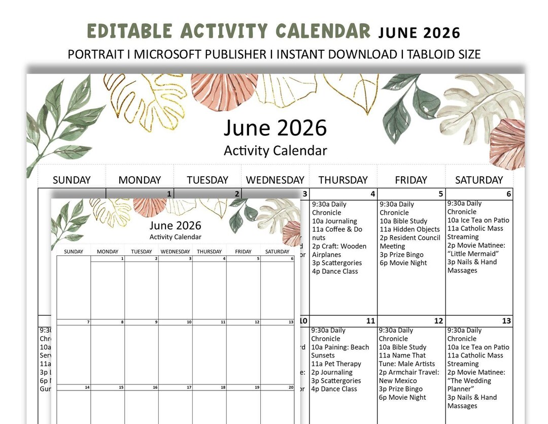 June 2026 Senior Living Activities Calendar: Editable Tabloid ...