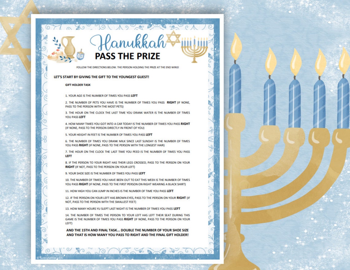 Hanukkah Pass the Prize, Printable Chanukah Games for Kids, Adults and