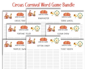Circus Carnival Word Game Sheets: Printable Fun for Spectacular Celebrations