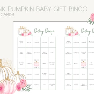 Pink Pumpkin Baby Shower Bingo Game: 100 Cards (PDF Pattern)