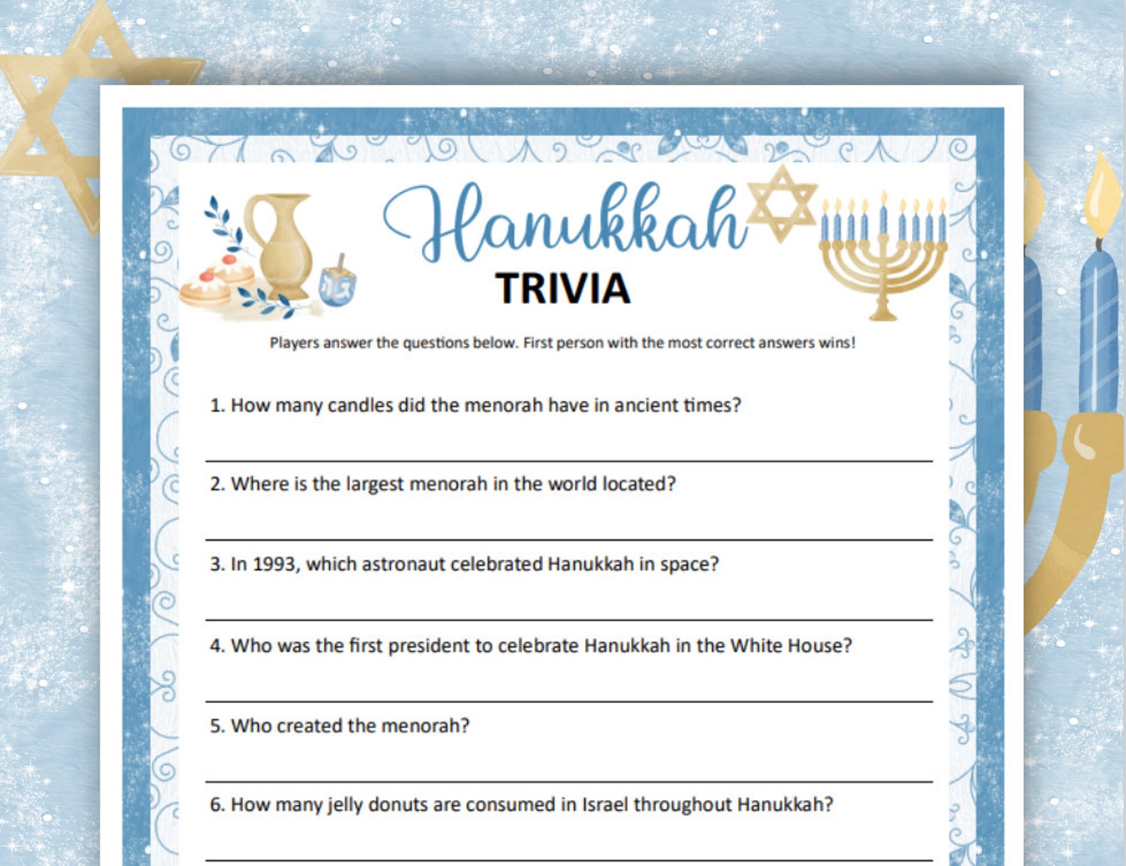 Hanukkah Trivia Games, Printable Chanukah Games for Kids, Adults and ...