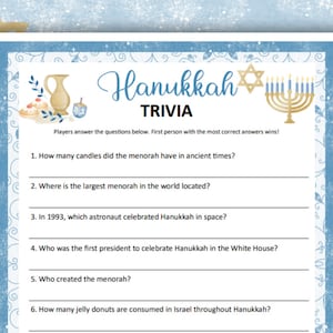 Gry Chanuka Trivia, Gry Chanuka do druku dla dzieci, dorosłych i seniorów! Aktywności na Chanuka, Pakiet gier!