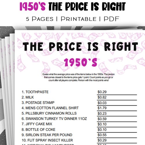Printable 1950's the Price is Right Game: Bring the - Etsy