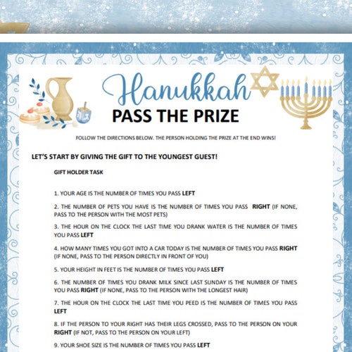Hanukkah Pass the Prize Printable Chanukah Games for Kids - Etsy