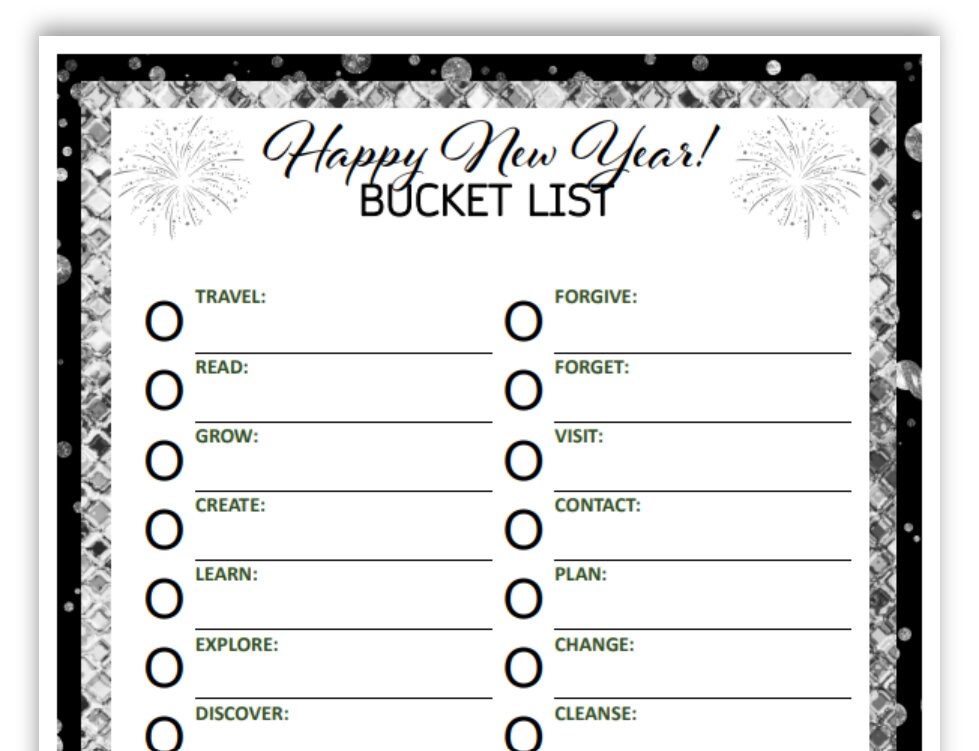 Printable New Year's Bucket List Inspire to Set Goals and Aspirations