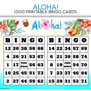 Cartões de bingo para impressão Aloha Party - conjunto de 1000
