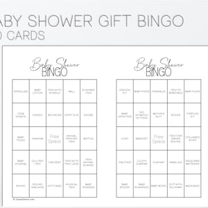 Printable Baby Shower Gift Bingo: 50 Prefilled Baby Shower Bingo Cards, Prefilled Baby Bingo Game Cards, 50 Unique Bingo Cards, Baby Shower