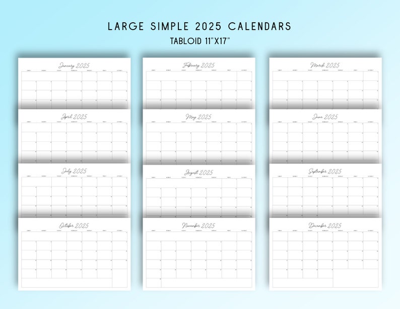 2025 Tabloid Printable Calendar Simple & Functional Etsy