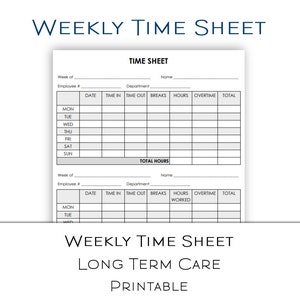 Weekly Time Sheet Printable Digital Download PDF Business Documents ...