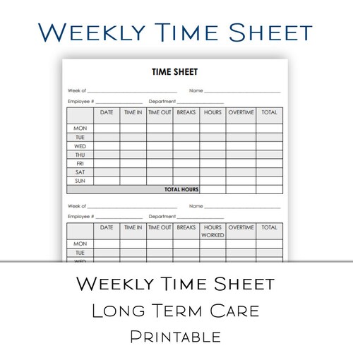 Weekly Time Sheet Printable Digital Download PDF Business - Etsy