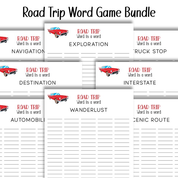 Road Trip Word Quest: 8 Printable Party Games for Wordplay Fun on the Go