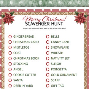 Christmas Scavenger Hunt, Printable Holiday Scavenger Hunt for Kids, Teens, Adults, and Seniors.