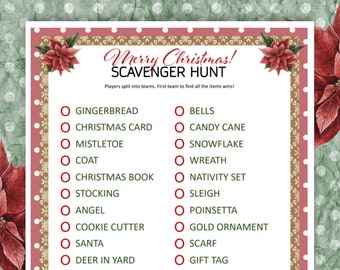 Christmas Scavenger Hunt, Printable Holiday Scavenger Hunt for Kids, Teens, Adults, and Seniors.