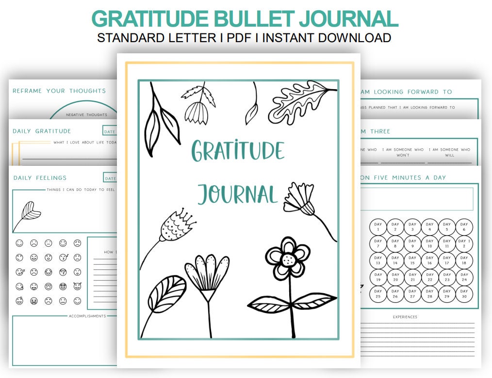 Gratitude Journal, Printable With Bullets &amp; Prompts - Etsy