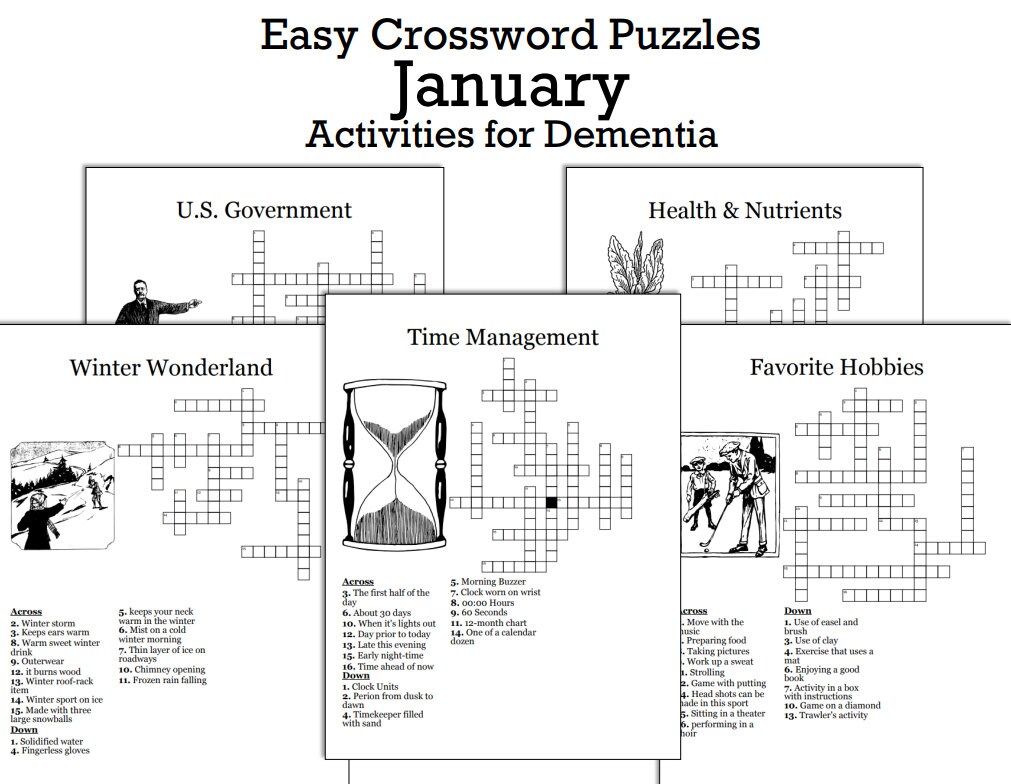 January Crossword Puzzles for Dementia: Printable Brain Exercise for ...