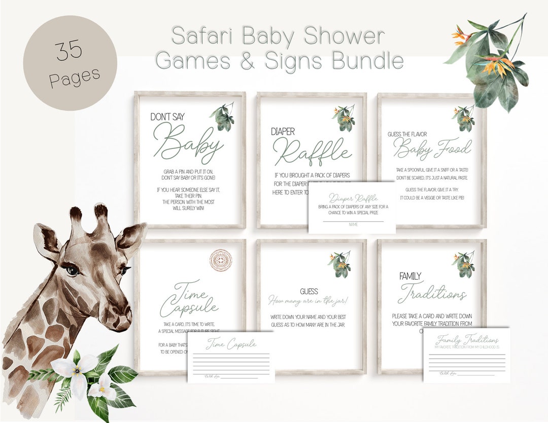 Safari Baby Shower Game Bundle African Safari Baby Shower Signs Etsy