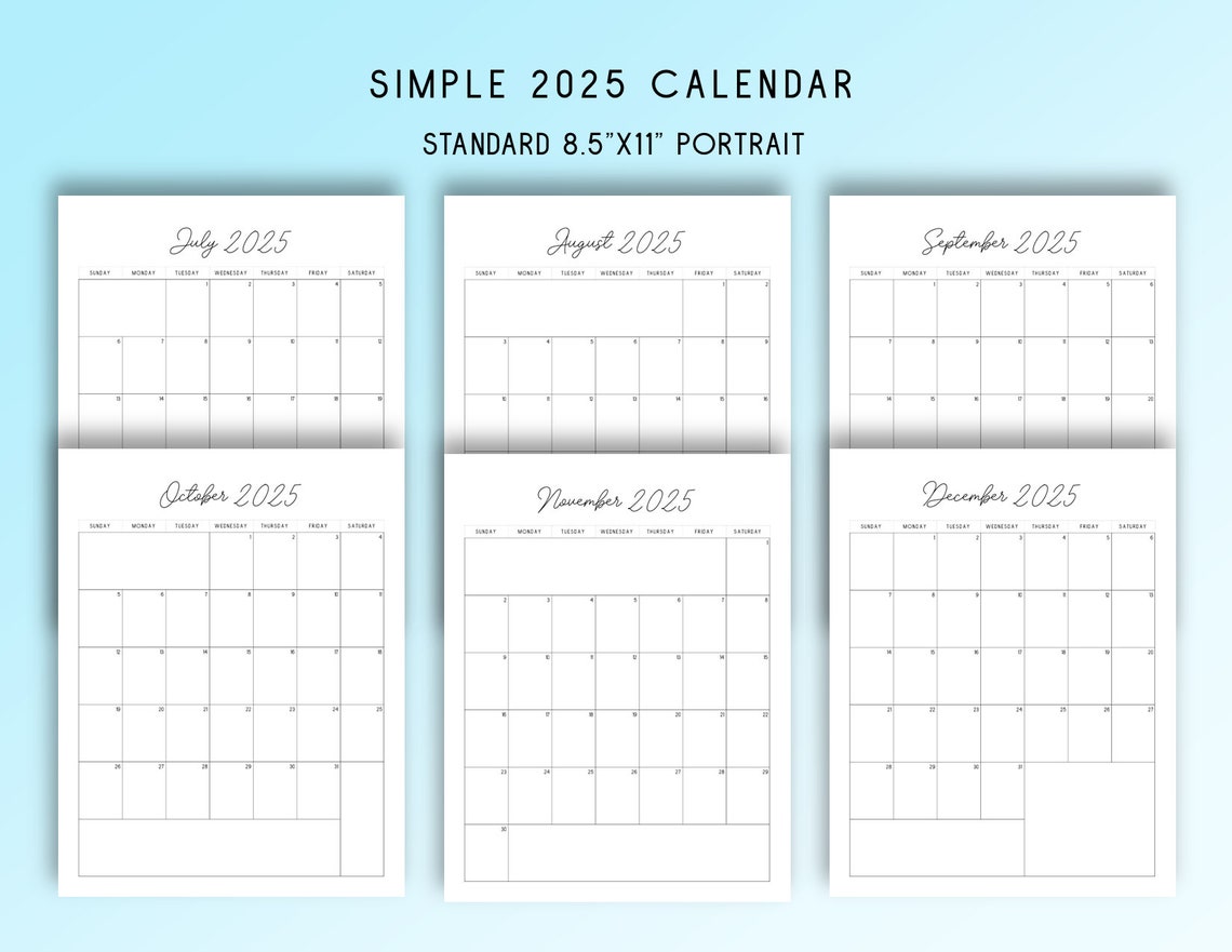 2025 Printable Calendar: Classic Letter Size - Etsy