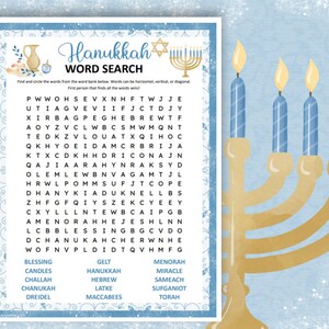 Hanukkah Word Search Puzzle, Printable Chanukah Games for Kids, Adults ...