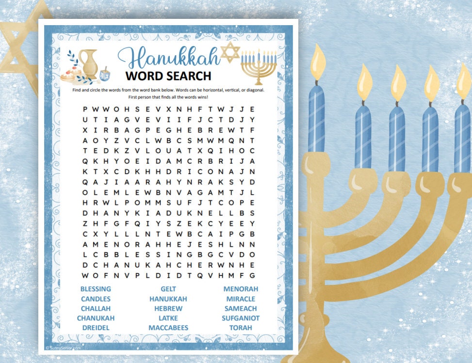 Hanukkah Word Search Puzzle, Printable Chanukah Games for Kids, Adults ...