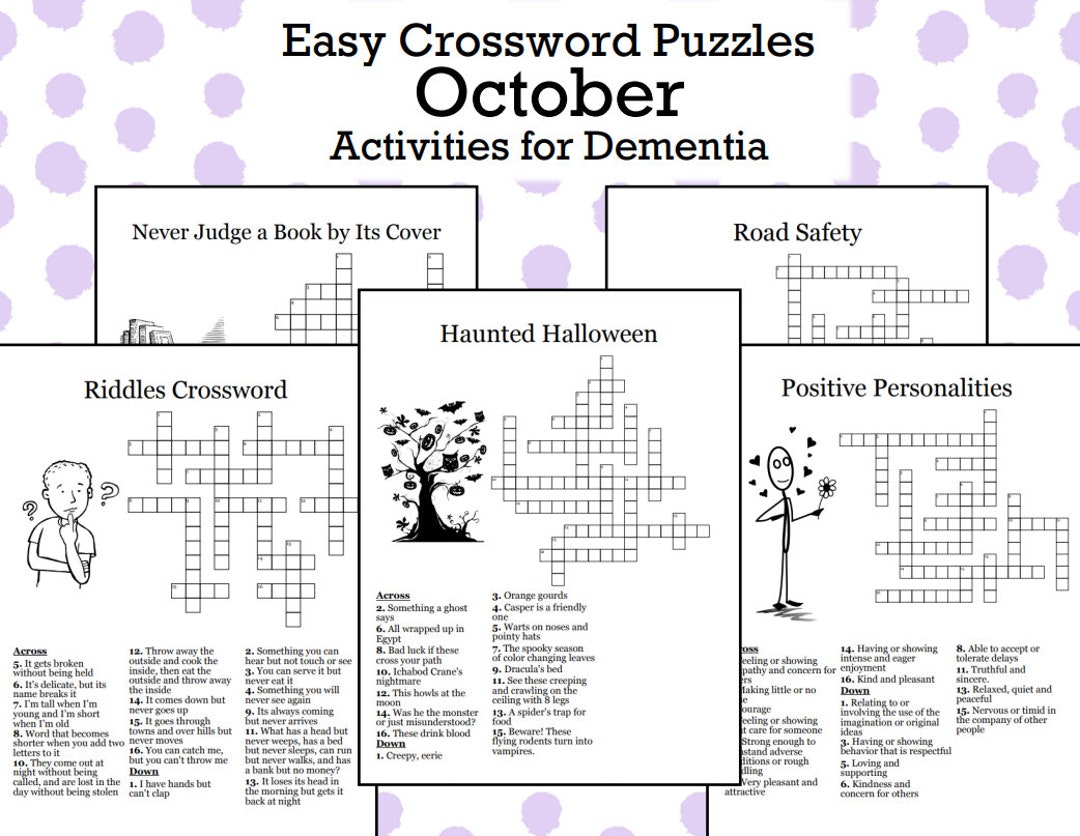 Easy Crossword Puzzles for Dementia Fun Brain Exercise to Support