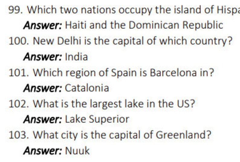 Geography Trivia Printable Geography Game for Trivia Night. Etsy