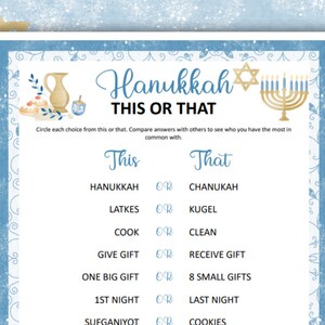 Hanukkah This or That Game, Printable Chanukah Games for Kids, Adults and Seniors! Activities for Hanukkah, Game Bundle!