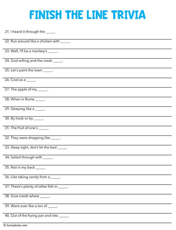 Finish the Line Reminiscence Trivia: Printable Game for Dementia u0026 Alzheimer's - Etsy Finish the line reminiscence trivia: printable game for dementia u0026 alzheimer's - etsy