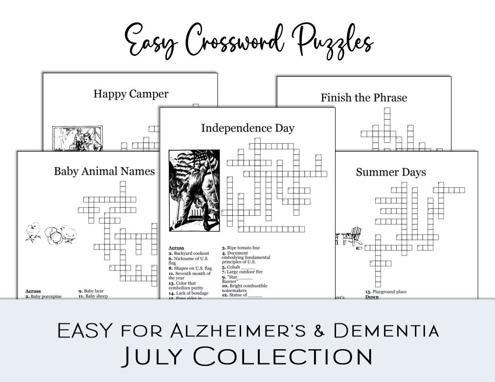 Easy Crossword Puzzles Alzheimer's Dementia Memory Care - Etsy