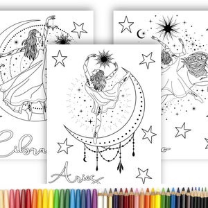 12 Easy Zodiac Horoscope Coloring Pages Dancing Moon Instant Digital Download