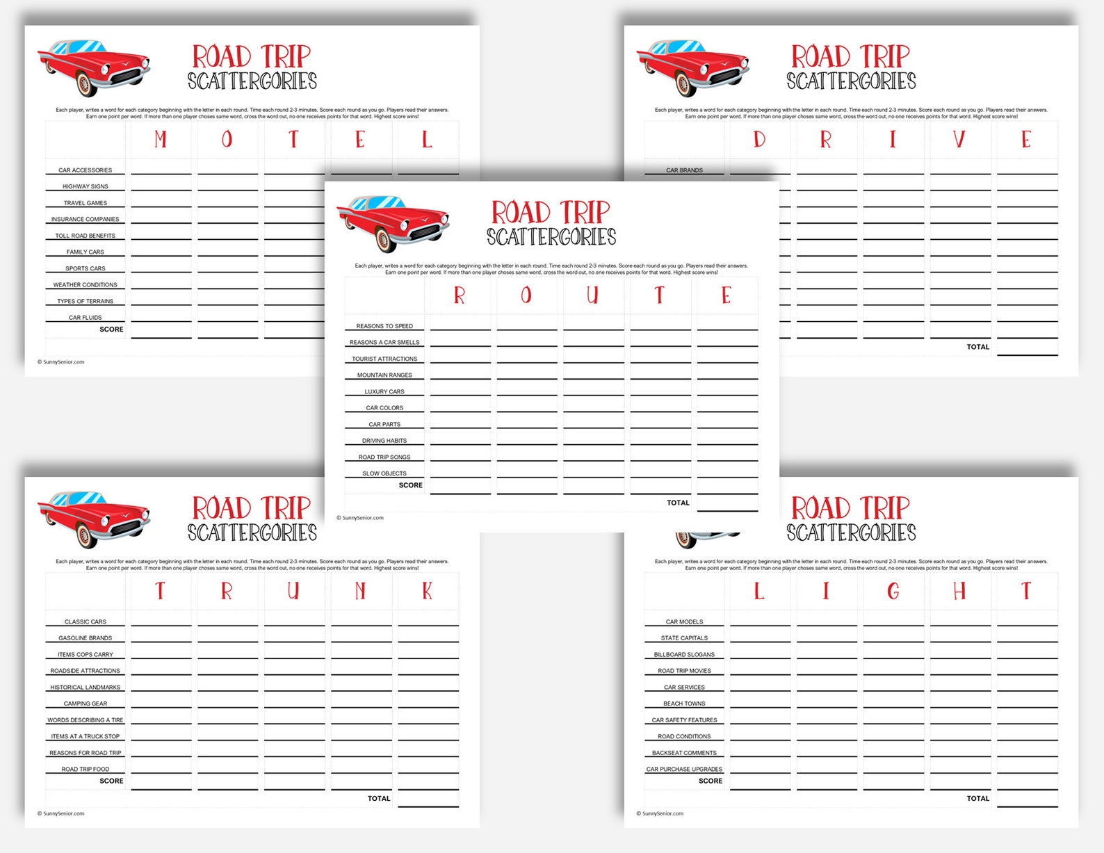 Road Trip Scattergories Adventure Pack - 5 Printable Travel-themed ...