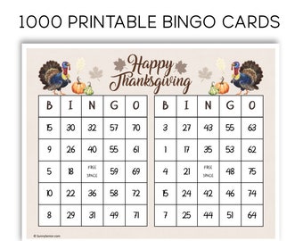 Thanksgiving Bingo - 1000 Printable Cards